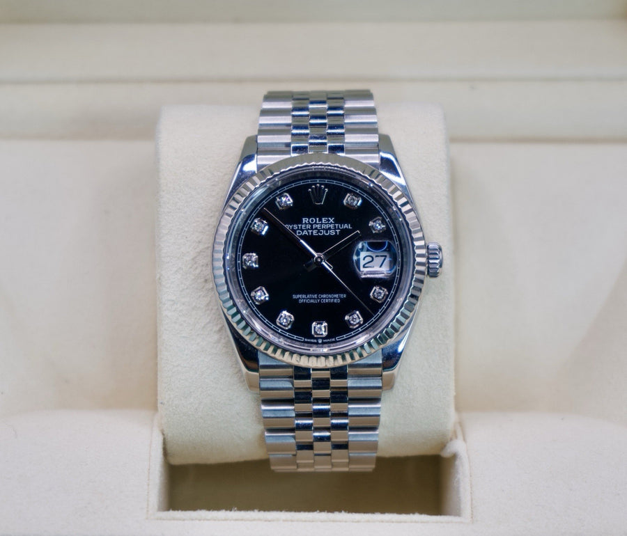 Rolex Datejust 36 126234 Steel Black Diamond Dial Jubilee Watch