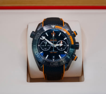 Omega Seamaster Planet Ocean 600M Co-Axial Master Chronometer Chronograph Deep Black Black Dial on Rubber Strap 215.92.46.51.01.001 with Box