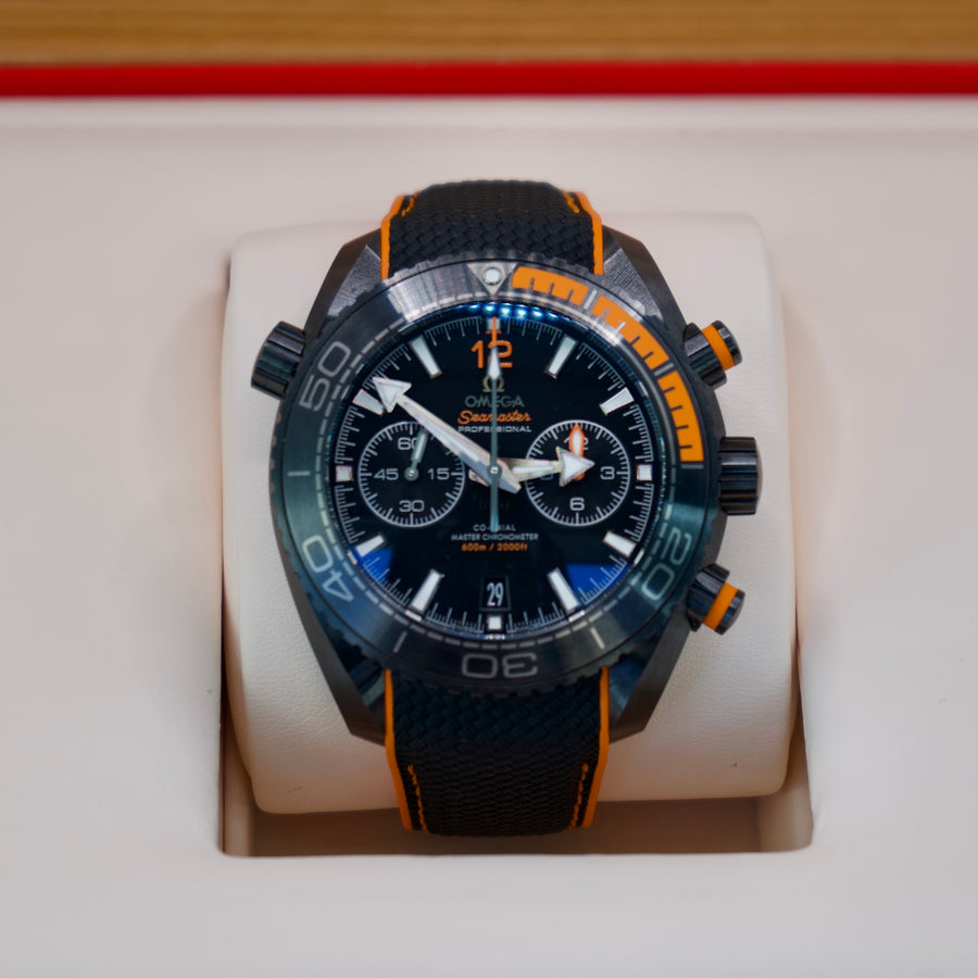 Omega Seamaster Planet Ocean 600M Co-Axial Master Chronometer Chronograph Deep Black Black Dial on Rubber Strap 215.92.46.51.01.001 with Box